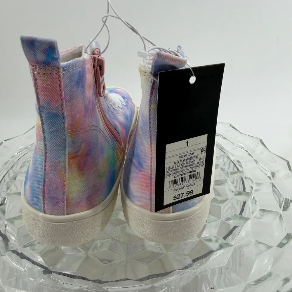 Art Class Kids Tie Dye High Top Sneakers Multicolor Side Zip Shoes Size 1 NEW